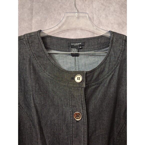 Sandro Denim Chambray Peplum Jacket Womens Plus Sz 2x Ruffle Button Up Boho Chic - Picture 4 of 8